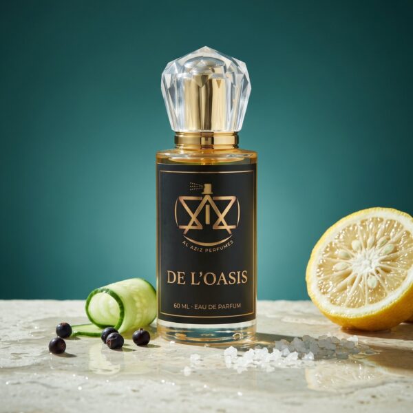 AL AZIZ De L'Oasis 60 ml eau de parfum on wet limestone with yuzu and sea salt