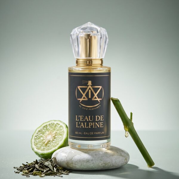 AL AZIZ L'Eau de L'Alpine 60 ml eau de parfum on pale stone with bergamot and green tea